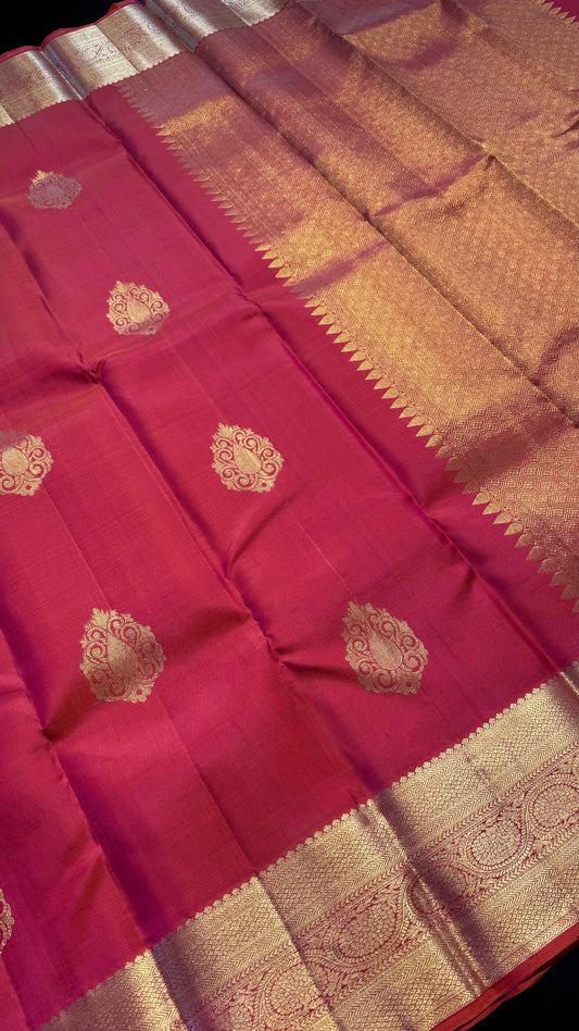 DUAL TONE KANAKAMBARAM ORANGE HANDLOOM KANCHIPURAM SILK SAREE (KSS395)