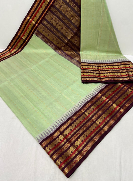 PISTACHIO GREEN WITH DEEP BURGUNDY TRADITIONAL KUPPADAM HANDLOOM KANCHIPURAM SILK COTTON (KSC51)