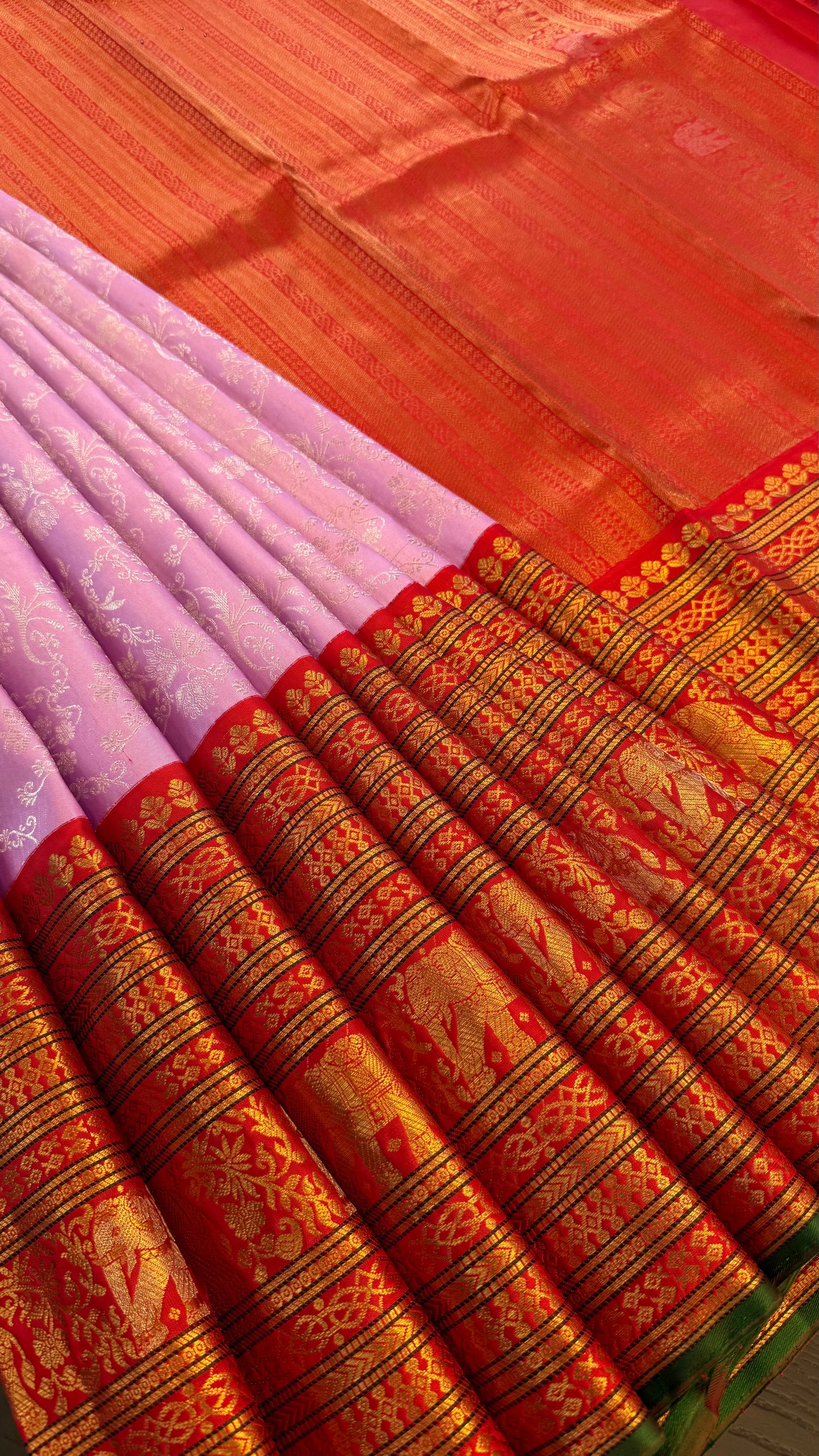 BRIDAL PASTEL LILAC PURPLE GOLD & SILVER ZARI HANDLOOM KANICHIPURAM SILK SAREE (KSS97)