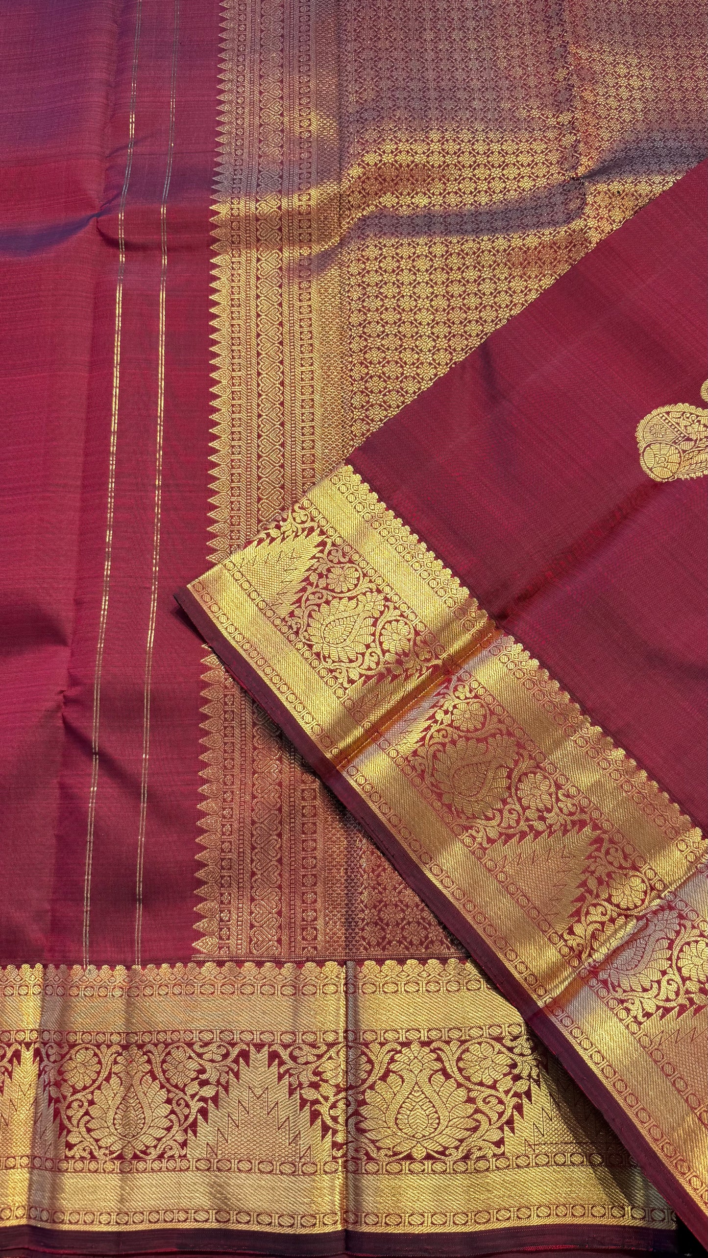 MAROON GOLD ZARI HANDLOOM KANCHIPURAM SILK SAREE (KSS383)