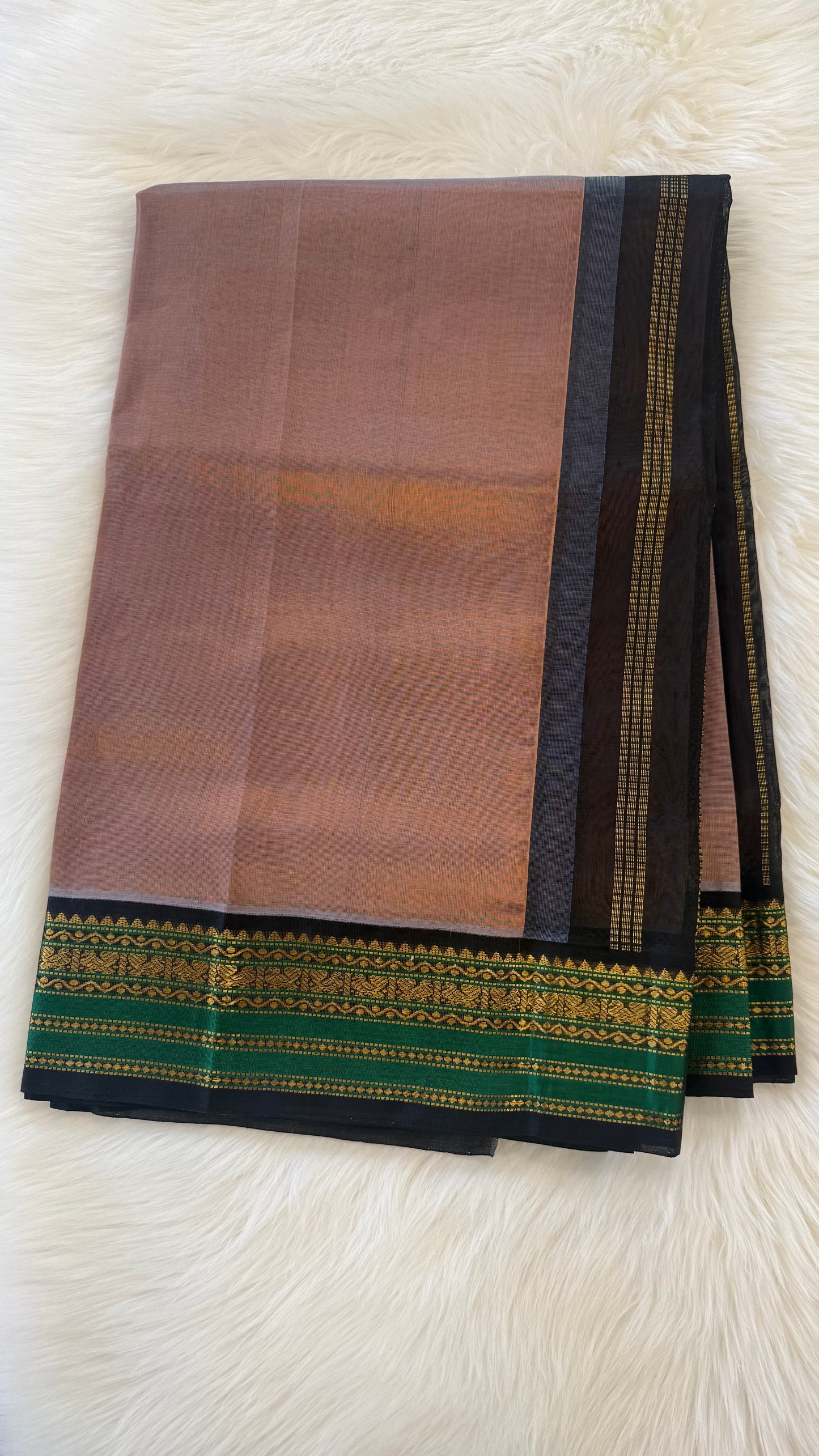 RUST GOLD WITH CONTRAST BLACK KANCHIPURAM SILK COTTON (KSC73)