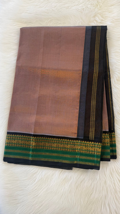 RUST GOLD WITH CONTRAST BLACK KANCHIPURAM SILK COTTON (KSC73)