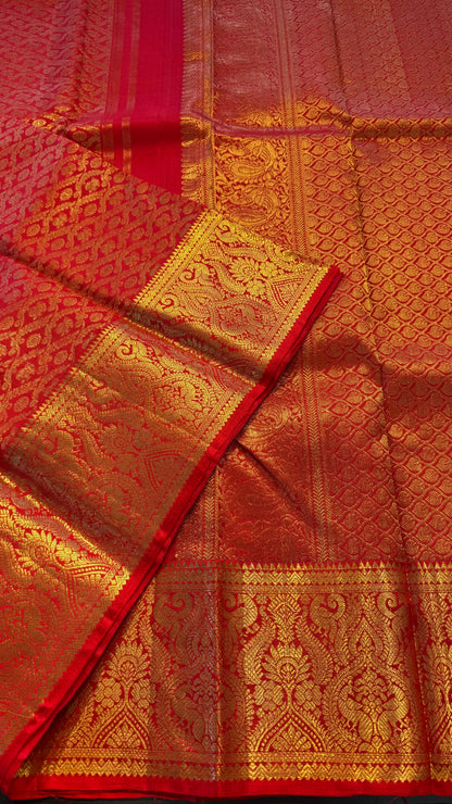 CHILLI RED FULL GOLD ZARI PURE HANDLOOM KANCHIPURAM SILK SAREE (KSS 507)