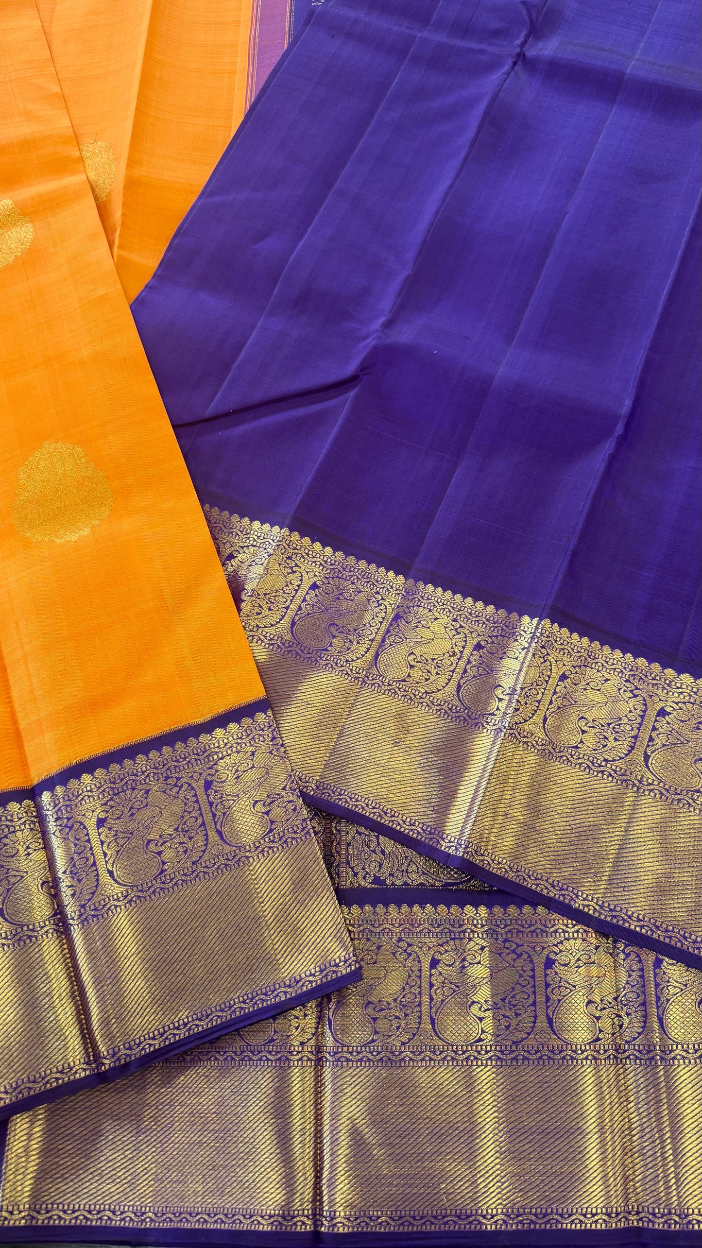 TRADITIONAL MAMBALAM CONTRAST PURPLE GOLD ZARI HANDLOOM KANICHIPURAM SILK SAREE (KSS47)