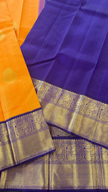 TRADITIONAL MAMBALAM CONTRAST PURPLE GOLD ZARI HANDLOOM KANICHIPURAM SILK SAREE (KSS47)