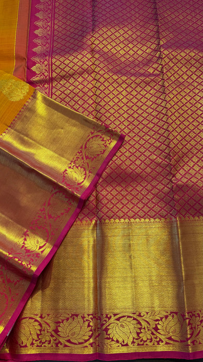 MAMBALAM CONTRAST PINK GOLD ZARI HANDLOOM KANCHIPURAM SILK SAREE (KSS436)