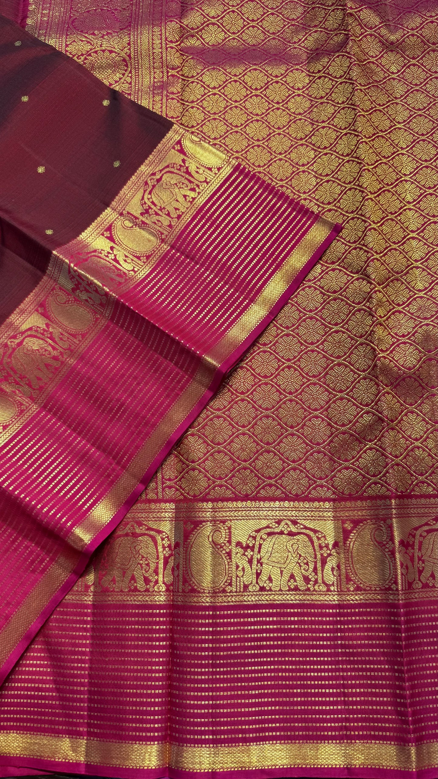 MAROON WITH CONTRAST PINK GOLD ZARI HANDLOOM KANCHIPURAM SILK SAREE (KSS393)