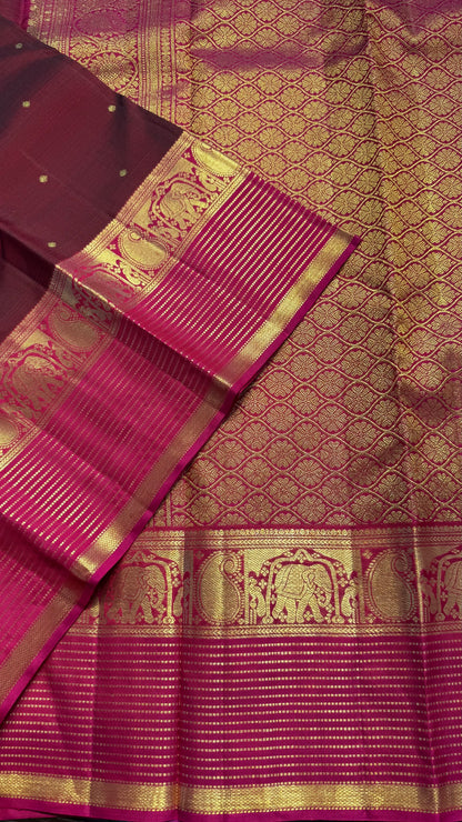 MAROON WITH CONTRAST PINK GOLD ZARI HANDLOOM KANCHIPURAM SILK SAREE (KSS393)