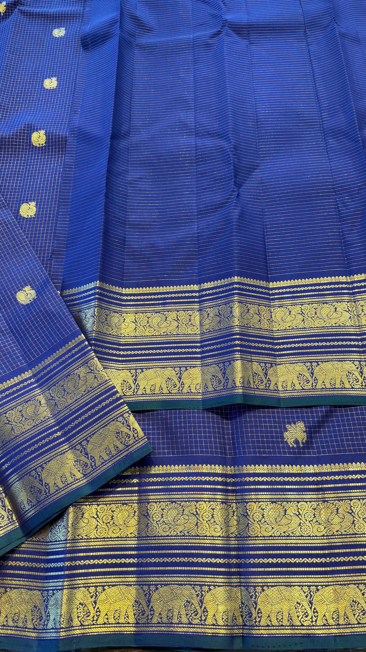 VAIRA OOSI COBALT BLUE SMALL KATTAM GOLD ZARI PURE HANDLOOM KANCHIPURAM SILK SAREE (KSS 489)