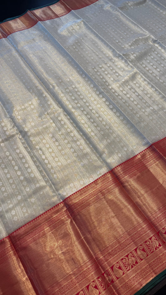 CHAMPAGNE GOLD WITH CONTRAST RED SEMI SILK KANCHIPURAM SILK SAREE (SSKS58)