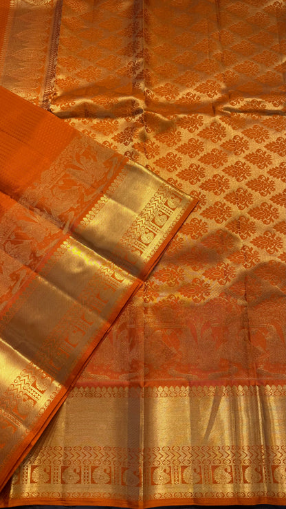 ORANGE GOLD ZARI HANDLOOM KANCHIPURAM SILK SAREE (KSS452)