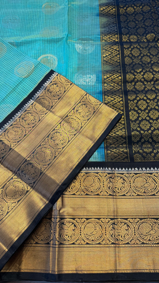 MINT WITH CONTRAST BLACK MANGALAGIRI SILK COTTON (MSC02)
