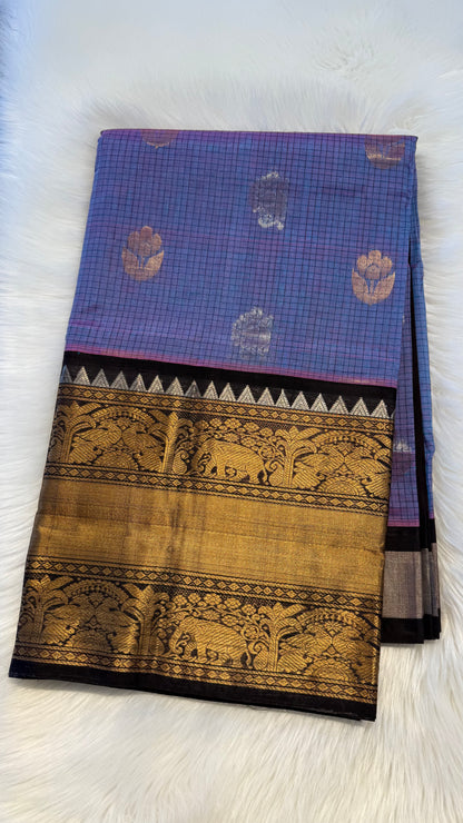 DUAL TONE PINK PURPLE WITH CONTRAST DARK BROWN MANGALAGIRI SILK COTTON (MSC04)
