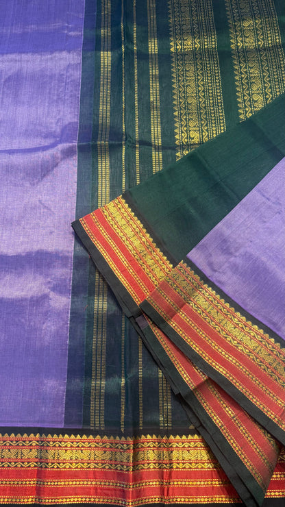 LUXURY PURPLE WITH GREEN HANDLOOM KANCHIPURAM SILK COTTON (KSC64)