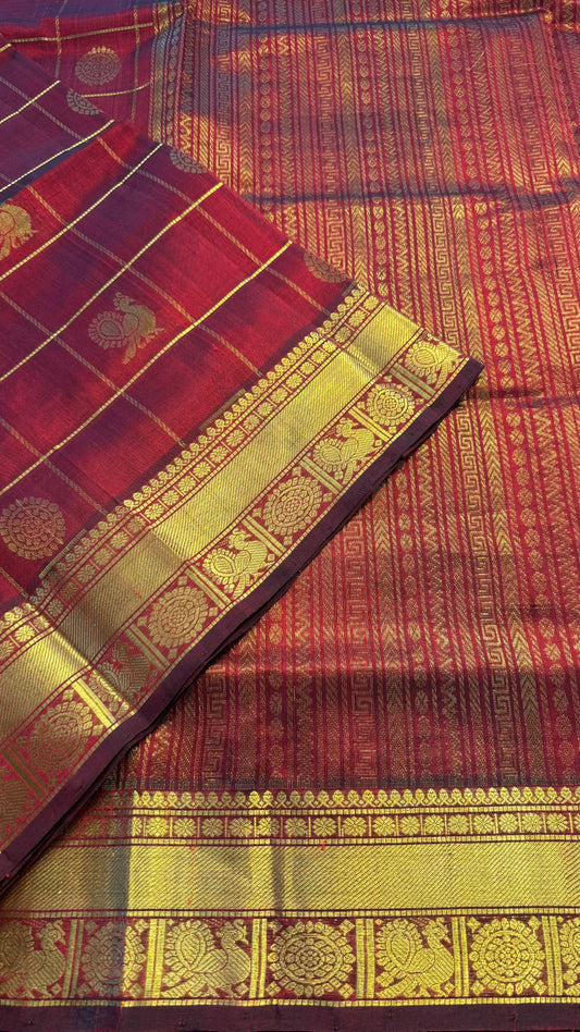 MAROON KATTAM KANCHIPURAM SILK COTTON SAREE (KSC40)