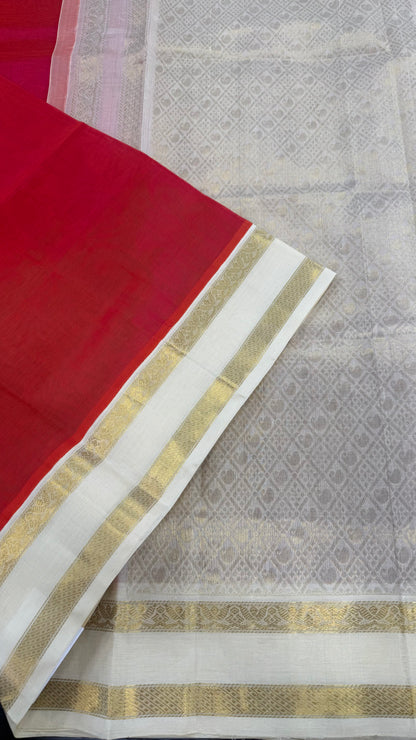 DUAL TONE PINK WITH CONTRAST CREAM KANCHIPURAM SILK COTTON (KSC89)