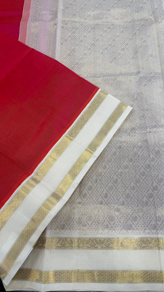 DUAL TONE PINK WITH CONTRAST CREAM KANCHIPURAM SILK COTTON (KSC89)