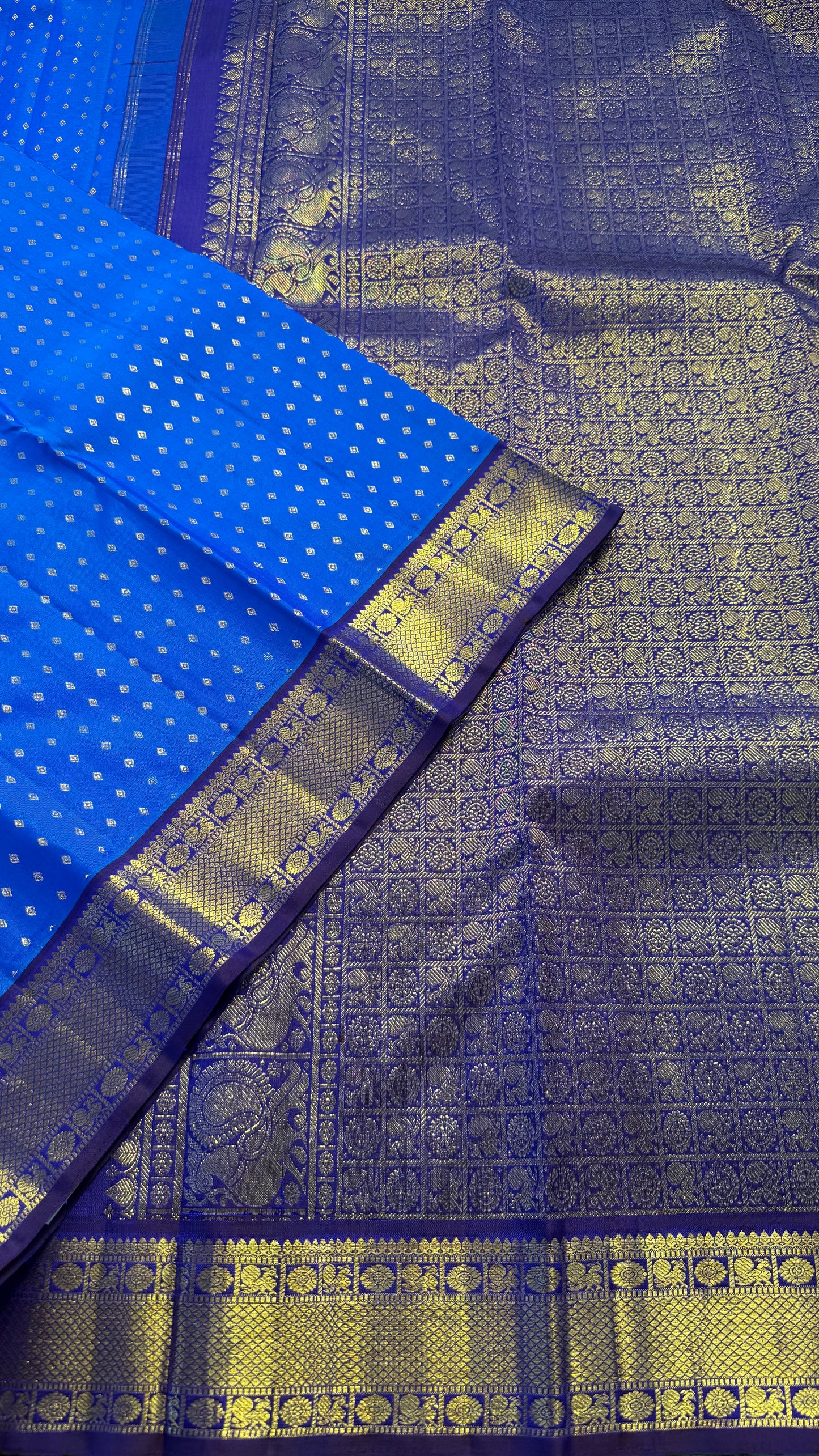 ROYAL BLUE CONTRAST WITH PURPLE GOLD ZARI HANDLOOM KANICHIPURAM SILK SAREE (KSS286)
