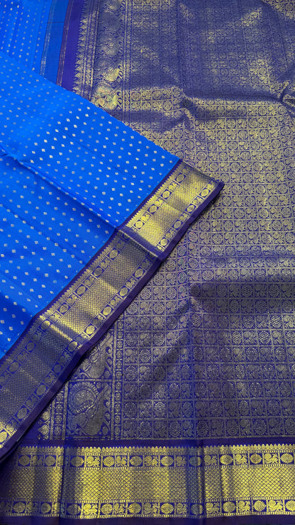 ROYAL BLUE CONTRAST WITH PURPLE GOLD ZARI HANDLOOM KANICHIPURAM SILK SAREE (KSS286)