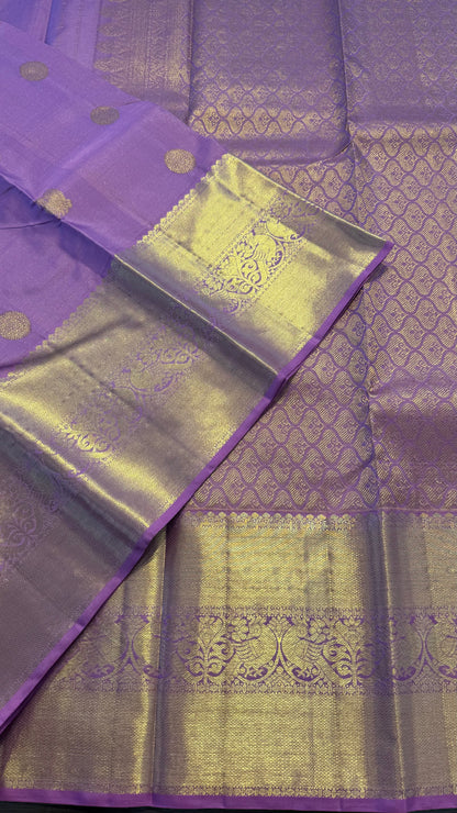 LIGHT PASTEL PURPLE SELF GOLD ZARI HANDLOOM KANICHIPURAM SILK SAREE (KSS89)