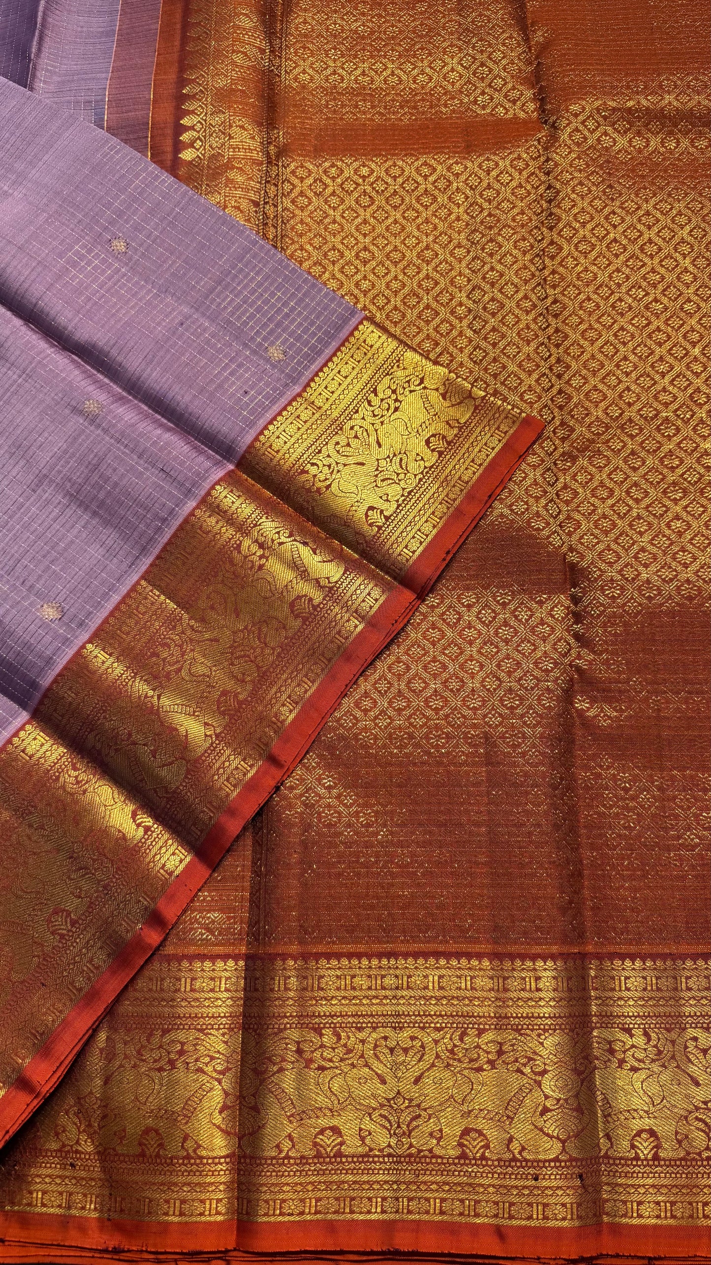 ONION PINK CHECKED WITH ORANGE GOLD ZARI HANDLOOM KANCHIPURAM SILK SAREE (KSS418)