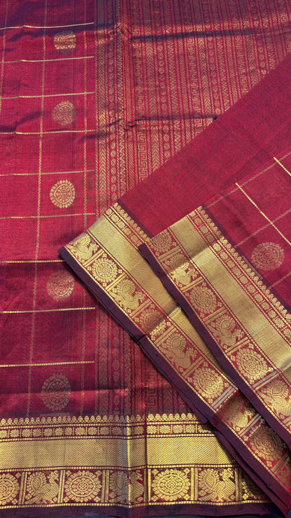 MAROON KATTAM HANDLOOM KANCHIPURAM SILK COTTON (KSC88)