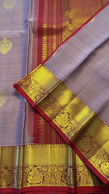 ROSEY CHEEK WITH CONTARST MAROON GOLD ZARI HANDLOOM KANCHIPURAM SILK SAREE (KSS346)
