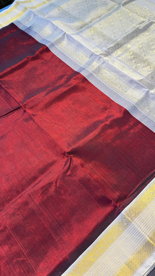 MAROON WITH CREAM HANDLOOM KANCHIPURAM SILK COTTON (KSC133)