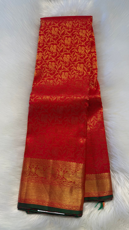 CHILI RED GOLD FULL ZARI HANDLOOM KANICHIPURAM SILK SAREE (KSS457)