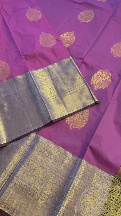 PURPLE WITH CONTRAST BLACK SILK KANICHIPURAM SILK SAREE (SSKS40)