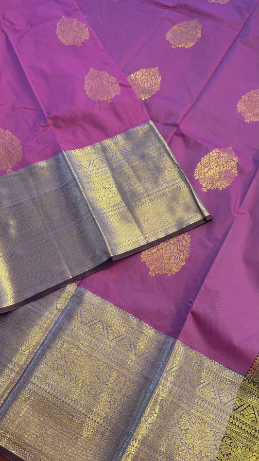 PURPLE WITH CONTRAST BLACK SILK KANICHIPURAM SILK SAREE (SSKS40)