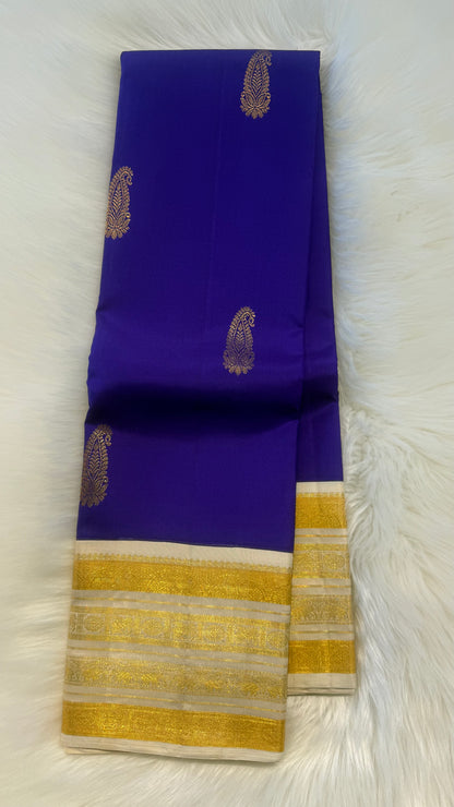 PURPLE WITH CREAM WHITE GOLD ZARI HANDLOOM KANCHIPURAM SILK SAREE (KSS461)