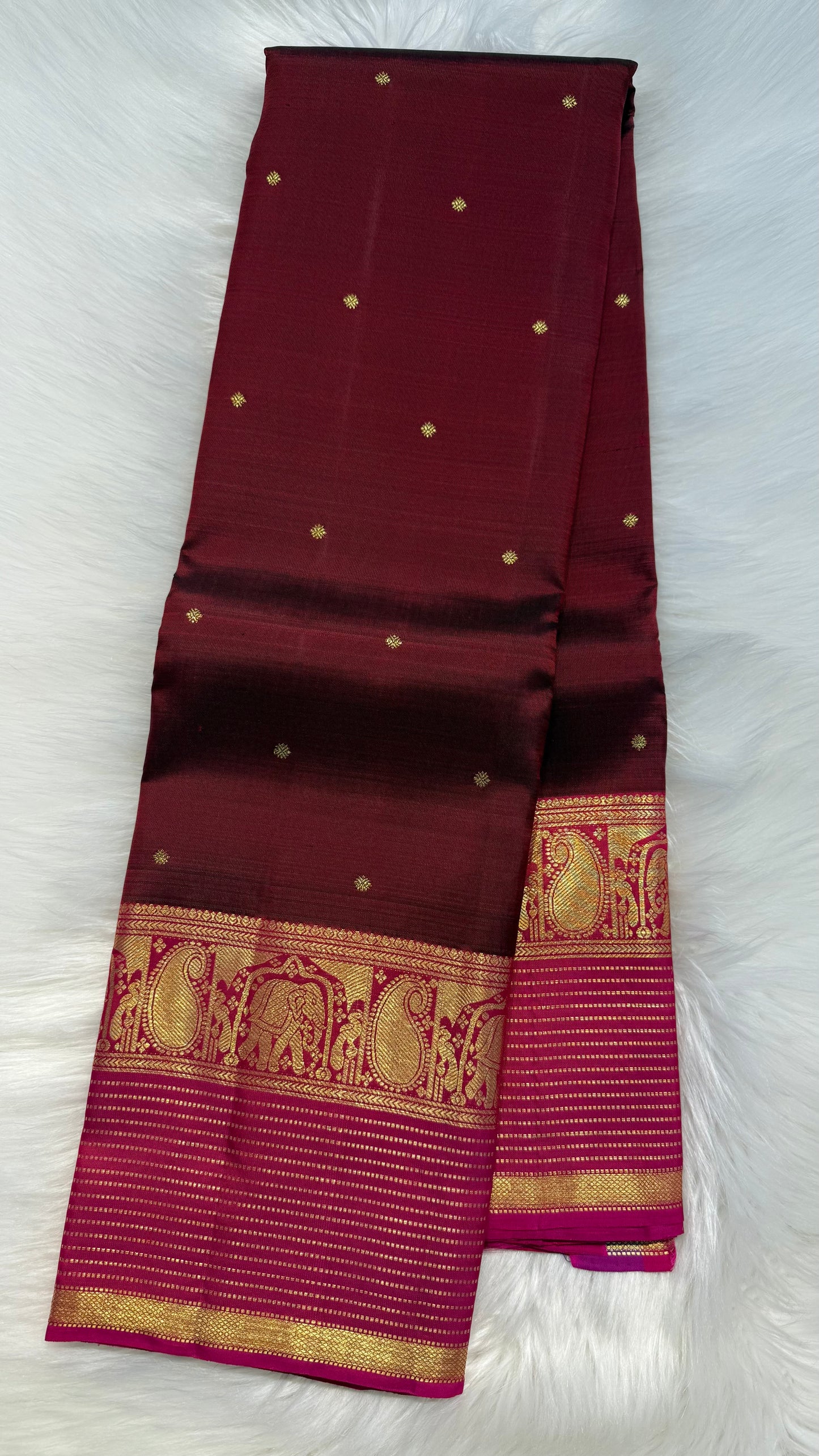 MAROON WITH CONTRAST PINK GOLD ZARI HANDLOOM KANCHIPURAM SILK SAREE (KSS393)