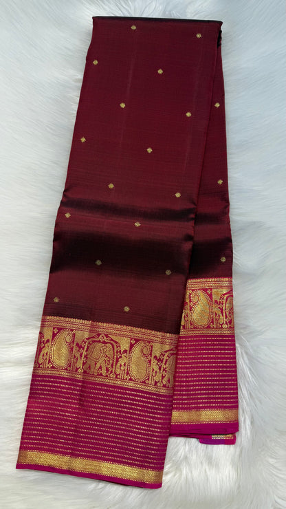 MAROON WITH CONTRAST PINK GOLD ZARI HANDLOOM KANCHIPURAM SILK SAREE (KSS393)
