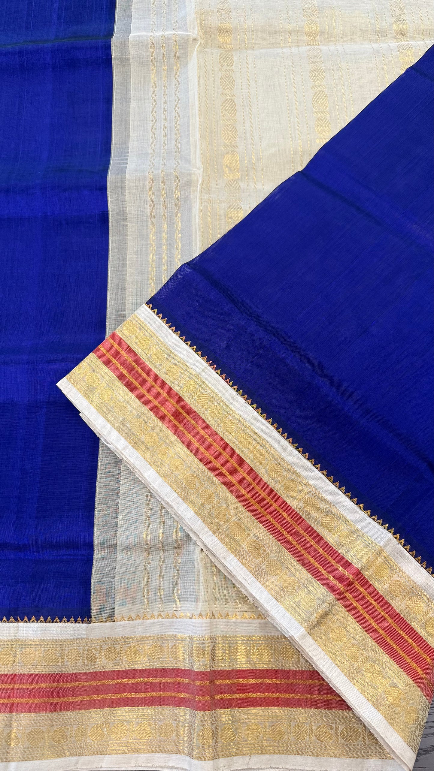 ROYAL WITH CONTRAST CREAM HANDLOOM KANCHIPURAM SILK COTTON (KSC32)