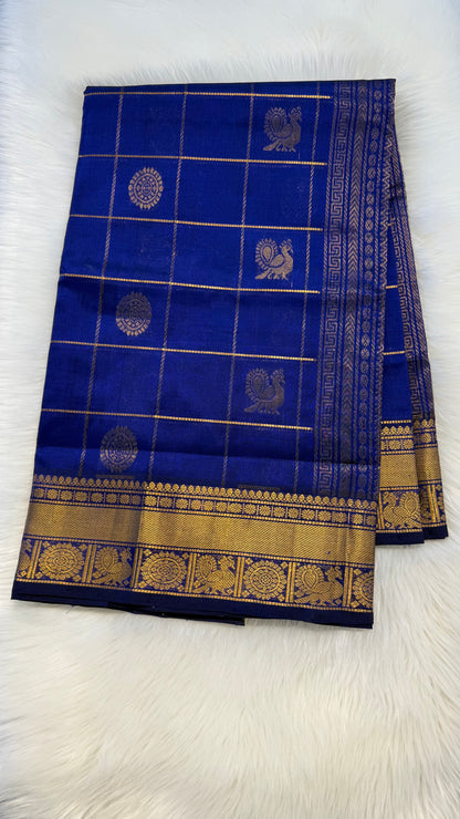 ROYAL BLUE KATTAM KANCHIPURAM SILK COTTON SAREE (KSC94)