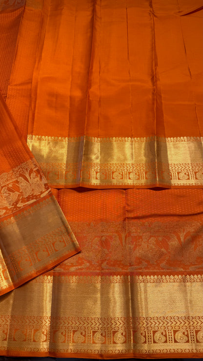 ORANGE GOLD ZARI HANDLOOM KANCHIPURAM SILK SAREE (KSS452)
