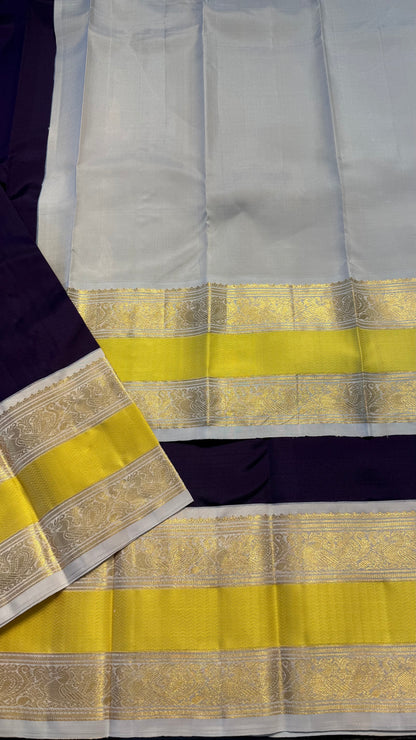 PLUM WITH CONTRAST CREAM GOLD ZARI HANDLOOM KANCHIPURAM SILK SAREE (KSS456)