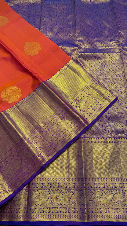 KANAKAMBARAM PINK WITH CONTRAST PURPLE HANDLOOM KANICHIPURAM SILK SAREE (KSS45)