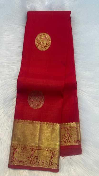 CHILI RED GOLD ZARI HANDLOOM KANCHIPURAM SILK SAREE (KSS370