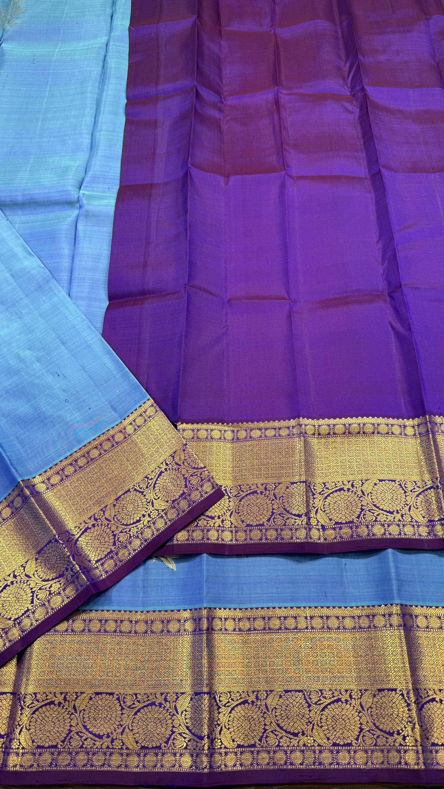 DOUBLE TONE BLUE HANDLOOM  KANCHIPURAM SILK SAREE (KSS 553)