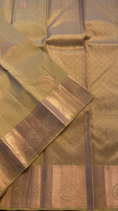 OLIVE GREEN HANDLOOM KANCHIPURAM SILK SAREE (KSS323)