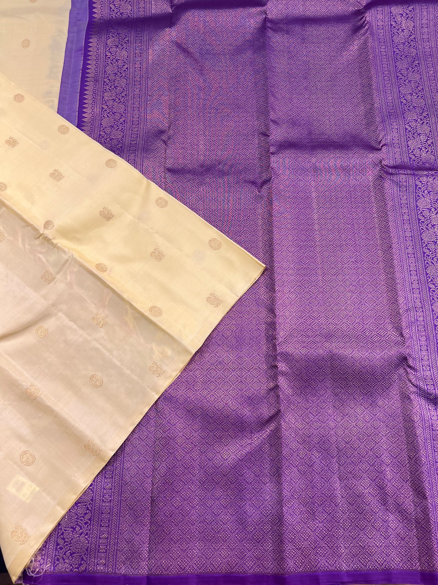 PASTEL YELLOW HALF & HALF KANCHIPURAM HANDLOOM SILK SAREE