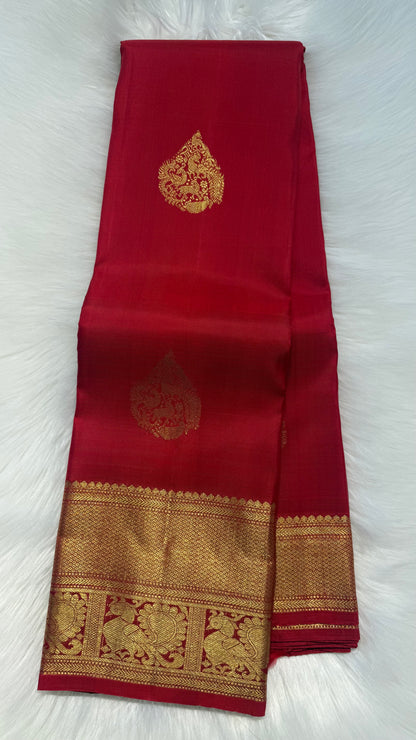RED GOLD ZARI HANDLOOM KANCHIPURAM SILK SAREE (KSS387)