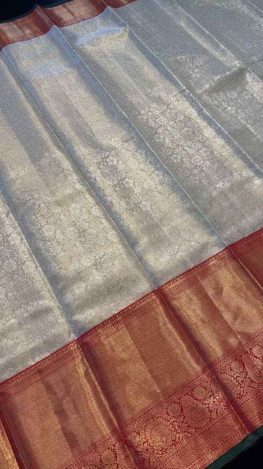 CHAMPAGNE WITH CONTRAST RED SEMI SILK KANCHIPURAM SILK SAREE (SSKS61)
