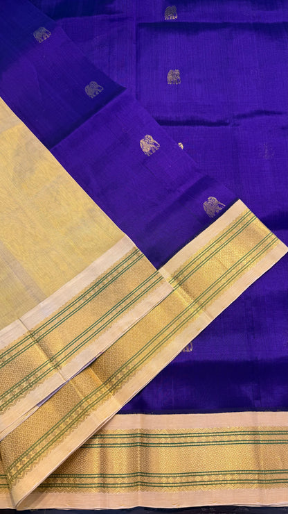 PURPLE WITH CREAM HANDLOOM KANCHIPURAM SILK COTTON (KSC33)