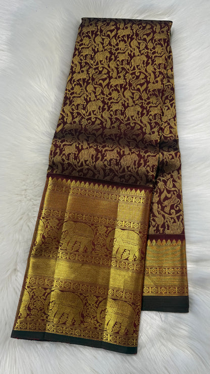 DEEP MAROON PURE KANCHIPURAM HANDLOOM SILK SAREE SILK(KSS 602)