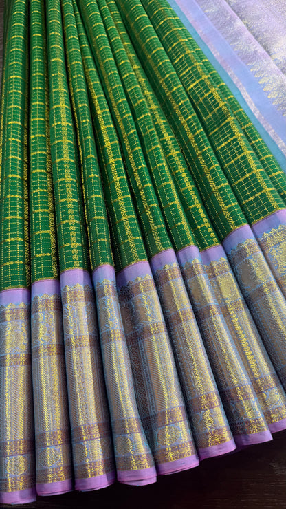 EMERALD GREEN CONTRAST WITH UNICORN PURE KANCHIPURAM HANDLOOM SILK SAREE(KSS625)