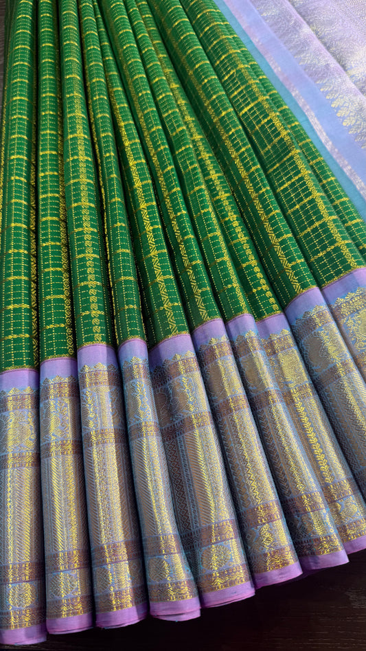 EMERALD GREEN CONTRAST WITH UNICORN PURE KANCHIPURAM HANDLOOM SILK SAREE(KSS625)