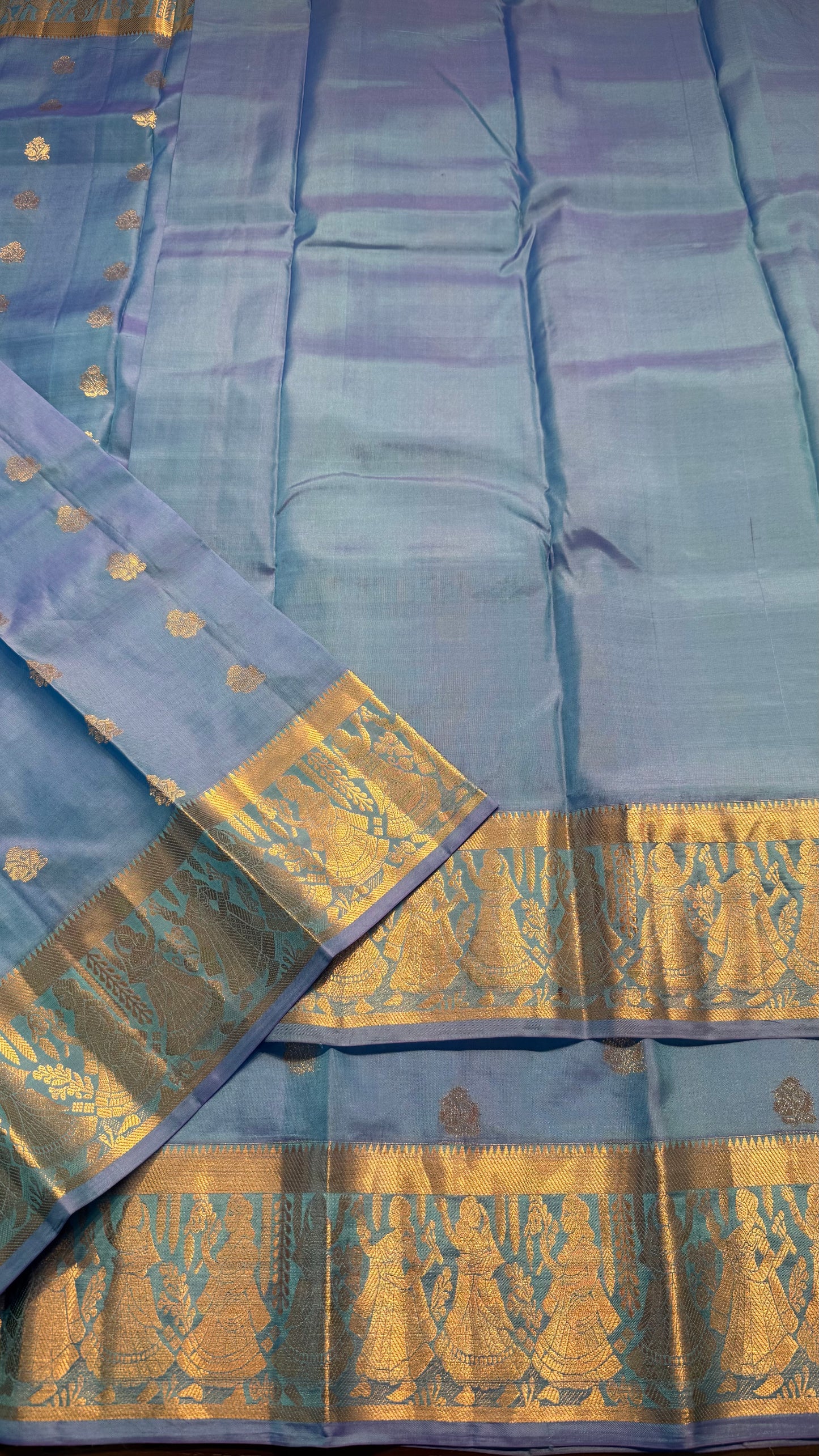 DUAL TONE BLUE PURPLE GOLD ZARI HANDLOOM KANCHIPURAM SILK SAREE (KSS450)